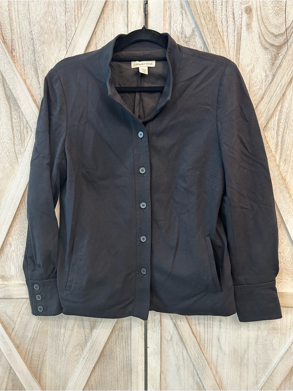 Coldwater Creek Black Button-Front Stand Collar Women's Top